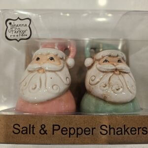 New Johanna Parker Pastel Pink Mint Green Santa Christmas Salt & Pepper Shakers
